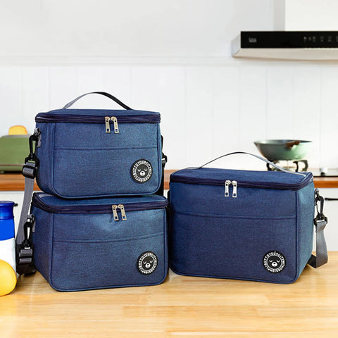 Insulated Lunch Bag Box for Women Men Kids, School Work Hot & Cold Food Navy Blue